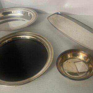 Vintage USA Silver Plated Ornate Design Serving Platter Trays - Set Of 4